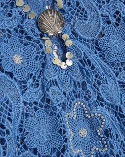 Blue Crochet Shell Maxi Dress