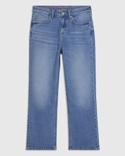Blue Cropped Kick Flare Jeans