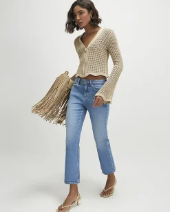 Blue Cropped Kick Flare Jeans