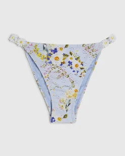Blue Daisy Floral Print Bikini Bottoms