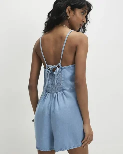Blue Denim Boat Neck Playsuit