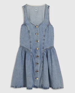 Blue Denim Button Front Mini Dress
