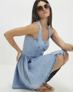 Blue Denim Button Front Mini Dress