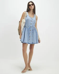 Blue Denim Button Front Mini Dress