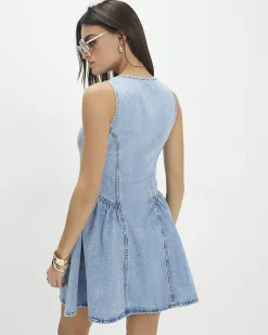 Blue Denim Button Front Mini Dress