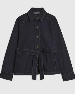 Blue Denim Cropped Trench Jacket