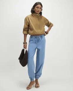 Blue Denim Cuffed Joggers