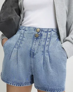 Blue Denim Dart Detail Shorts