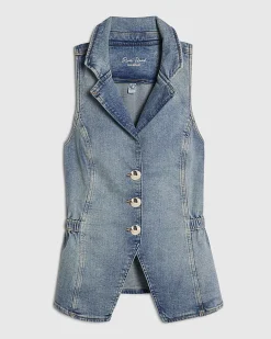 Blue Denim Elasticated Sleeveless Waistcoat