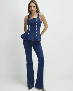 Blue Denim Embellished Bootcut Jeans