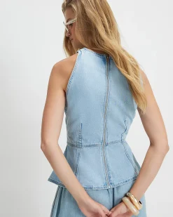 Blue Denim Fitted Waist Top