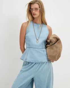 Blue Denim Fitted Waist Top