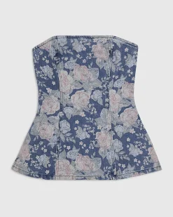 Blue Denim Floral Bandeau Top
