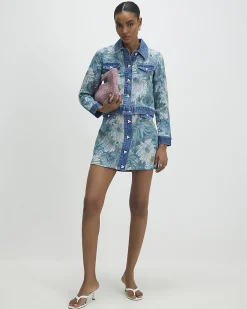 Blue Denim Floral Tapestry Mini Skirt