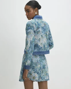 Blue Denim Floral Tapestry Mini Skirt
