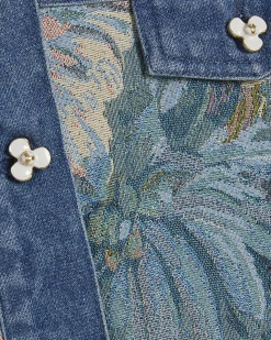 Blue Denim Floral Tapestry Mini Skirt