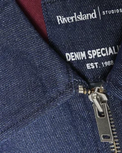 Blue Denim Gathered Hem Bomber Jacket