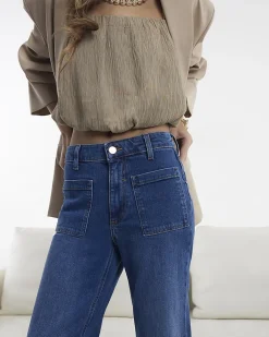 Blue Denim High Waisted Relaxed Flare Jeans