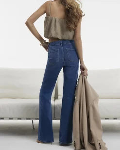 Blue Denim High Waisted Relaxed Flare Jeans