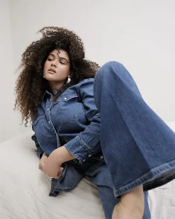 Blue Denim High Waisted Relaxed Flare Jeans