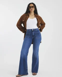 Blue Denim High Waisted Relaxed Flare Jeans