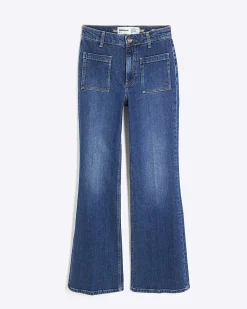 Blue Denim High Waisted Relaxed Flare Jeans