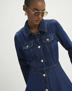 Blue Denim Long Sleeve Mini Dress