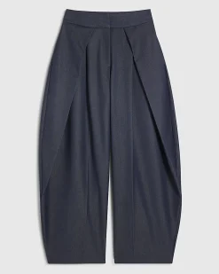 Blue Denim Look Pleated Trousers