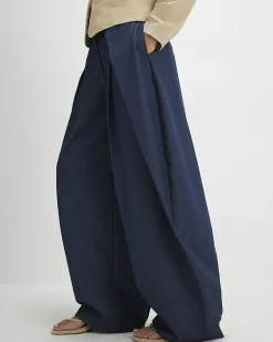 Blue Denim Look Pleated Trousers