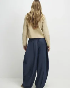 Blue Denim Look Pleated Trousers