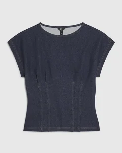 Blue Denim Look Waisted T-Shirt
