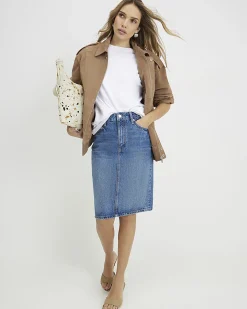 Blue Denim Midi Skirt