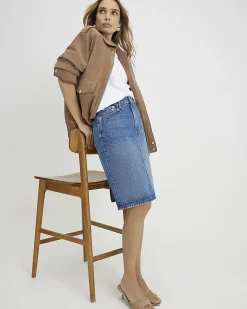 Blue Denim Midi Skirt