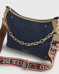 Blue Denim Monogram Print Chain Shoulder Bag