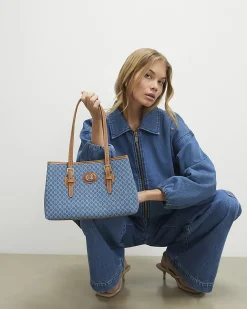 Blue Denim Monogram Print Shopper Bag
