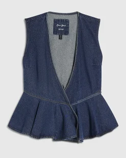 Blue Denim Peplum Wrap Top