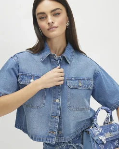Blue Denim Pocket Front Boxy Shirt