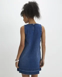 Blue Denim Popper Side Mini Swing Dress