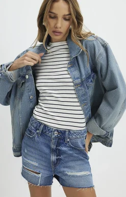 Blue Denim Ripped Shorts