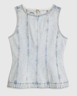 Blue Denim Seamed Peplum Top