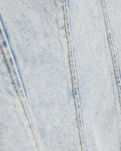 Blue Denim Seamed Peplum Top