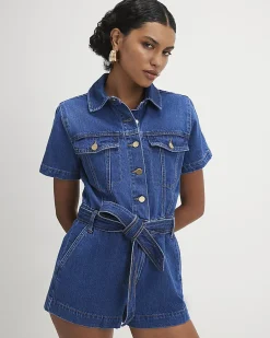 Blue Denim Short Sleeve Playsuit