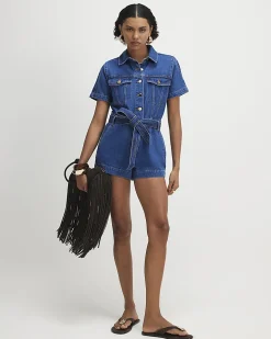 Blue Denim Short Sleeve Playsuit