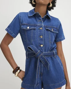 Blue Denim Short Sleeve Playsuit