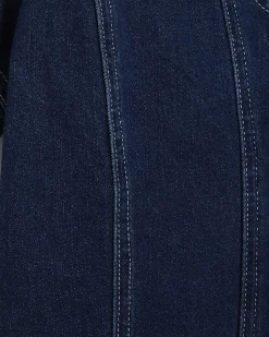 Blue Denim Short Sleeve Seamed Mini Dress