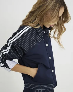 Blue Denim Striped Hybrid Denim Jacket
