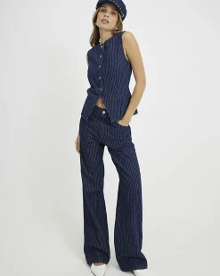 Blue Denim Striped Waistcoat