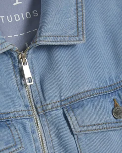 Blue Denim Tencel Bubble Hem Bomber Jacket