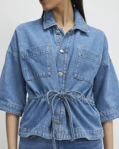 Blue Denim Tie Front Top