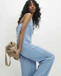 Blue Denim Wide Leg Jumpsuit